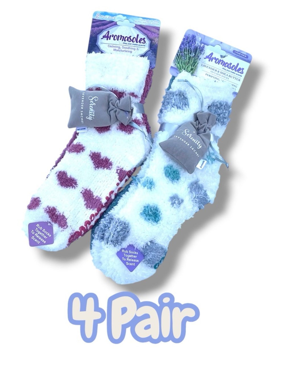 Aromasoles Slipper Sock Set Lavender and Shea Cozy Fuzzy 4 PAIR